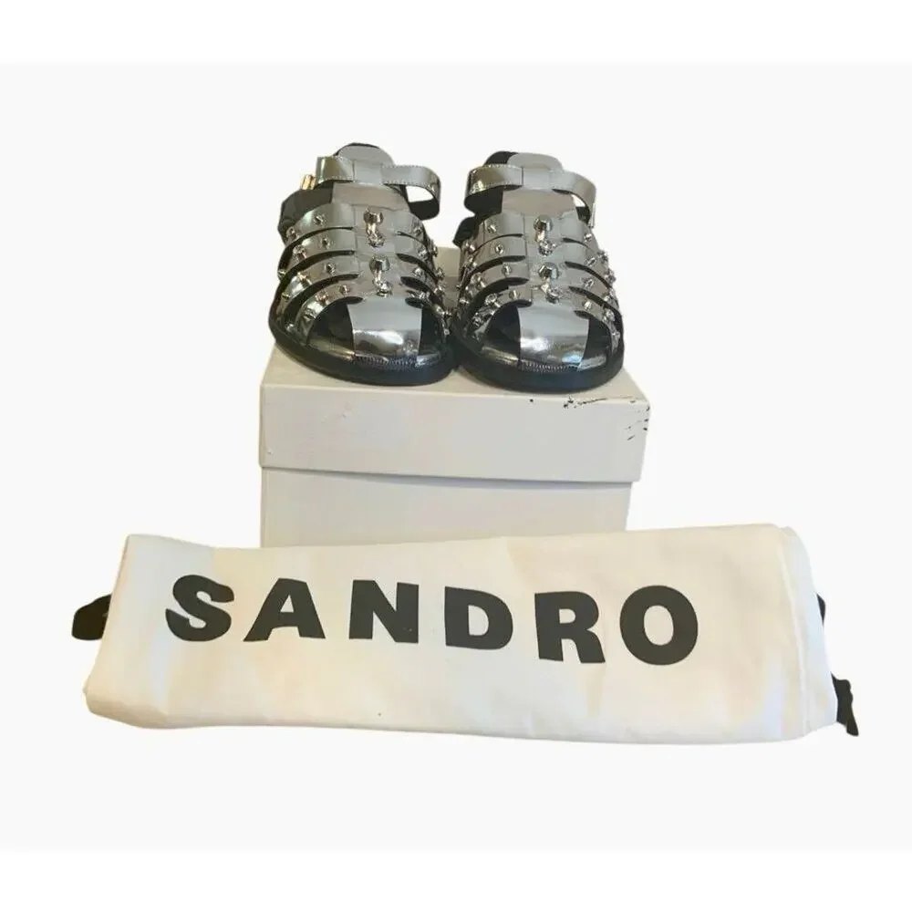 Sandro Studded Fisherman Sandals - Silver